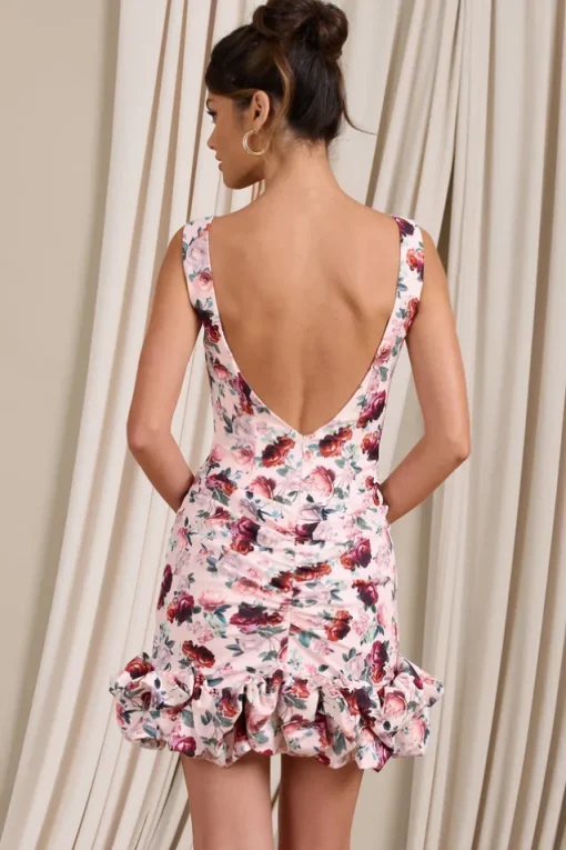 Flourish | White Floral Strappy Puff Ball Mini Dress