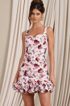 Flourish | White Floral Strappy Puff Ball Mini Dress