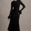 For Life | Black Lace Long-Sleeve Midi Dress
