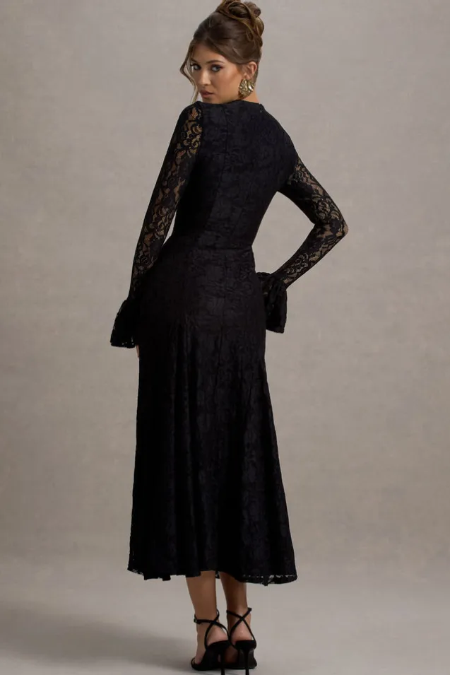 For Life | Black Lace Long-Sleeve Midi Dress