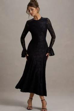 For Life | Black Lace Long-Sleeve Midi Dress