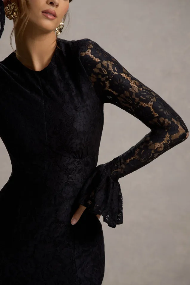 For Life | Black Lace Long-Sleeve Midi Dress