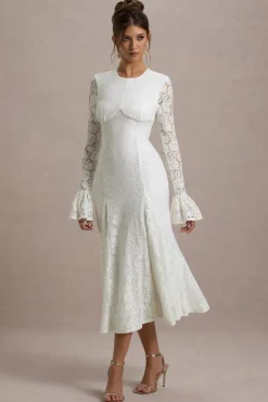 For Life | Cream Lace Long-Sleeve Midi Dress