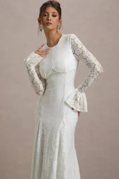 For Life | Cream Lace Long-Sleeve Midi Dress