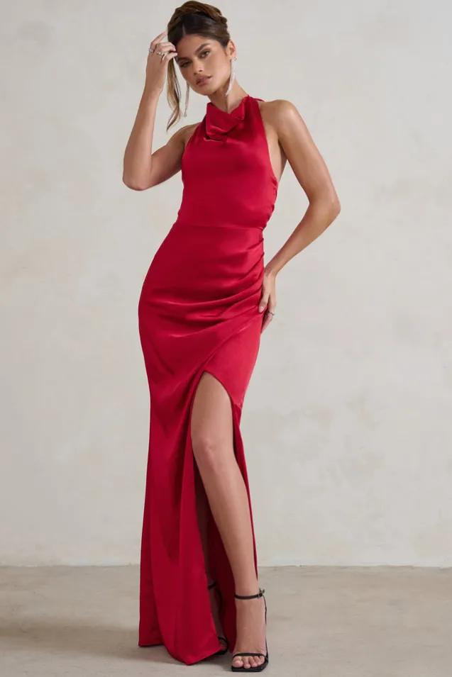 Forever Feature | Berry Red High Neck Wrap Maxi Dress