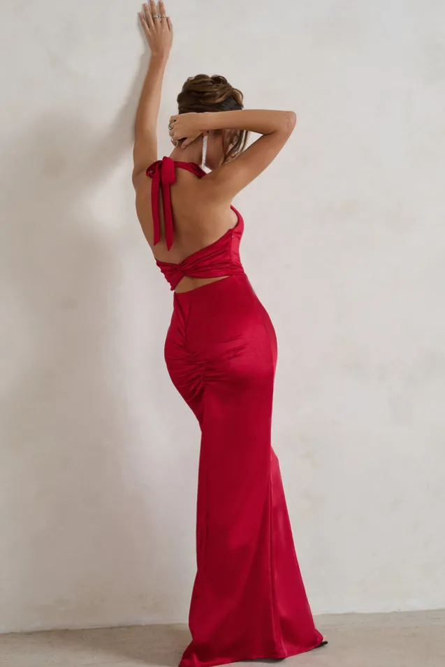 Forever Feature | Berry Red High Neck Wrap Maxi Dress