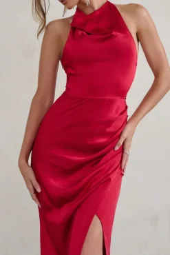 Forever Feature | Berry Red High Neck Wrap Maxi Dress