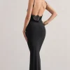 Francoise | Black Cowl Neck Backless Maxi Dress With Lace Insert