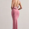 Francoise | Blush Cowl Neck Backless Maxi Dress With Lace Insert