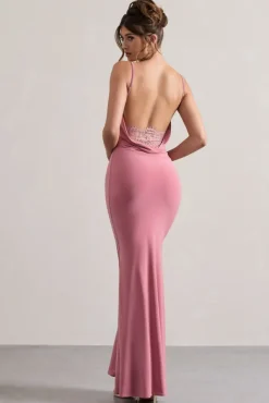 Francoise | Blush Cowl Neck Backless Maxi Dress With Lace Insert