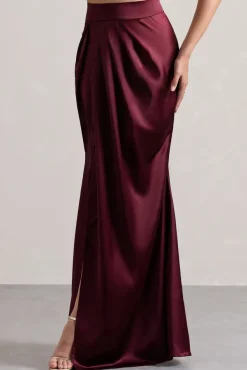 Free Feeling | Plum Satin Split Maxi Skirt