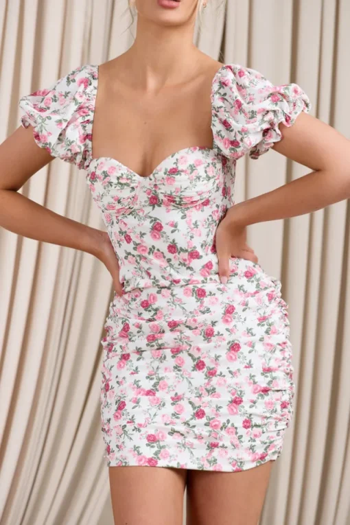 Freshly Picked | Pink Floral Puff-Sleeved Corset Mini Dress