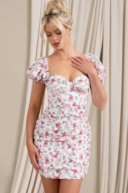 Freshly Picked | Pink Floral Puff-Sleeved Corset Mini Dress