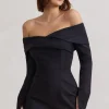 Front Row | Black Long-Sleeved Bardot Corset Playsuit
