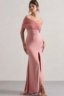 Fused | Blush Asymmetric Bardot Split Maxi Dress