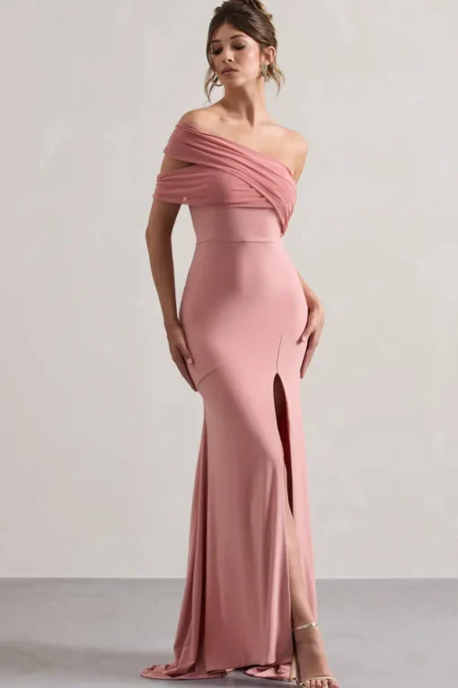 Fused | Blush Asymmetric Bardot Split Maxi Dress