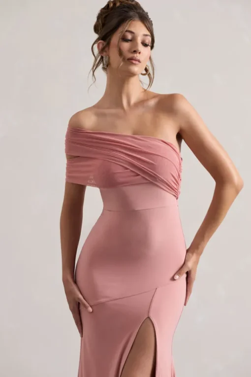 Fused | Blush Asymmetric Bardot Split Maxi Dress