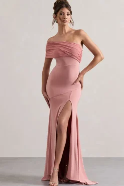 Fused | Blush Asymmetric Bardot Split Maxi Dress