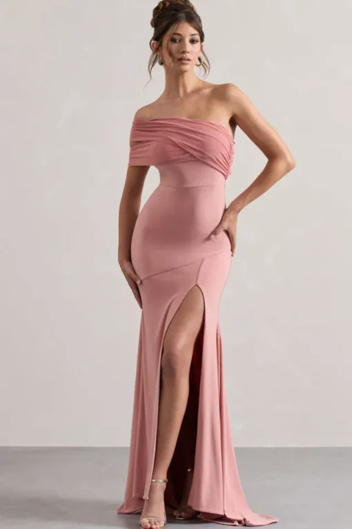 Fused | Blush Asymmetric Bardot Split Maxi Dress