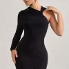 Fusion | Black Asymmetric Twisted Bodycon Mini Dress