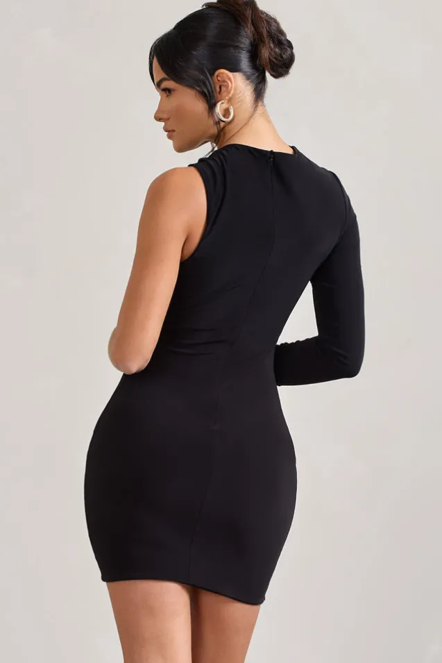 Fusion | Black Asymmetric Twisted Bodycon Mini Dress