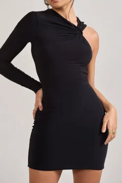 Fusion | Black Asymmetric Twisted Bodycon Mini Dress