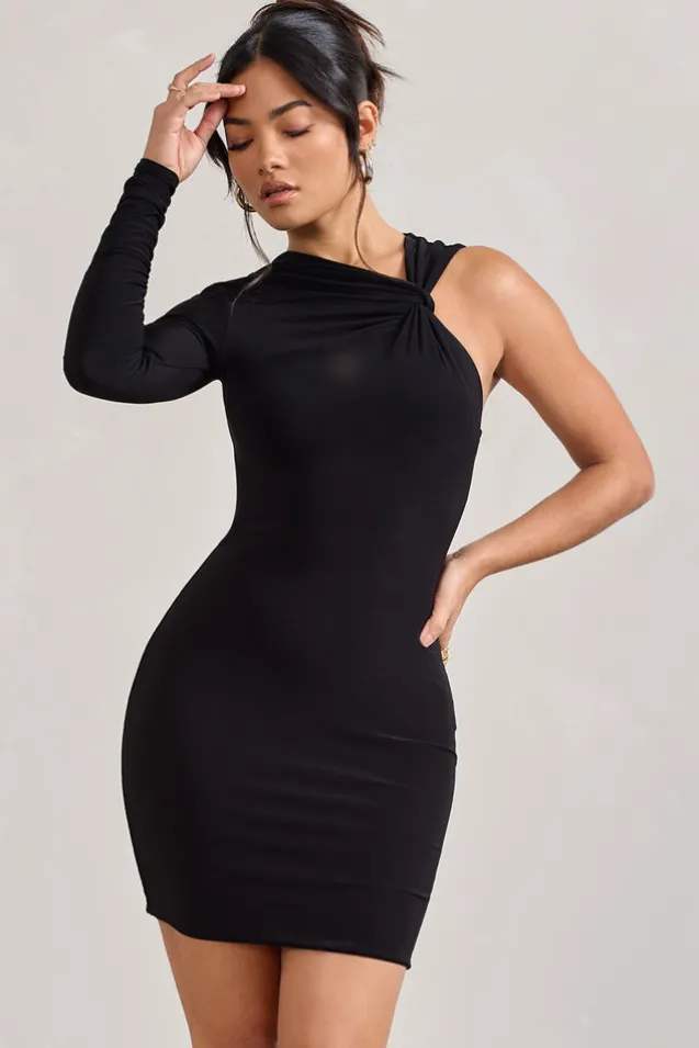Fusion | Black Asymmetric Twisted Bodycon Mini Dress