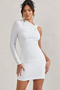 Fusion | White Asymmetric Twisted Bodycon Mini Dress