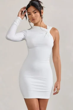 Fusion | White Asymmetric Twisted Bodycon Mini Dress