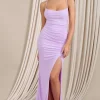 Future Love | Lilac Ruched Cowl Maxi Dress With Thigh Split