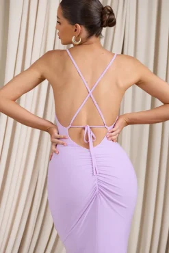 Future Love | Lilac Ruched Cowl Maxi Dress With Thigh Split