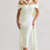 Galia | White Strappy Midi Dress With Drape