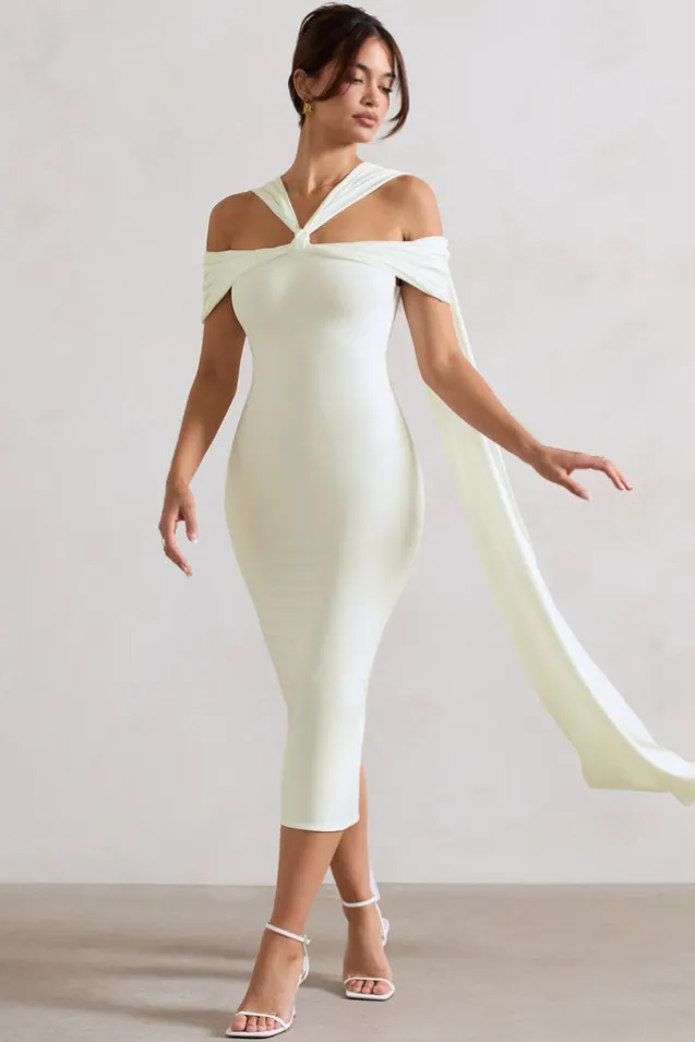 Galia | White Strappy Midi Dress With Drape