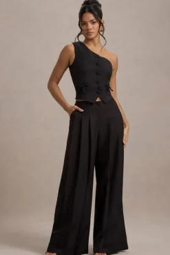 Galilea | Black Pleated Wide-Leg Trousers