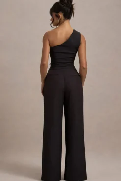 Galilea | Black Pleated Wide-Leg Trousers