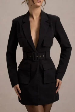 Genesis | Black Belted Utility Blazer Dress