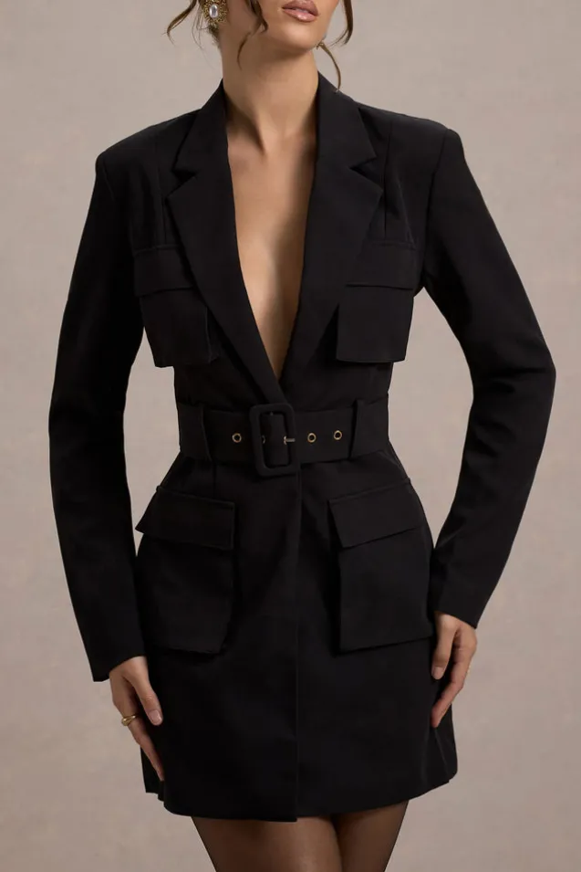 Genesis | Black Belted Utility Blazer Dress