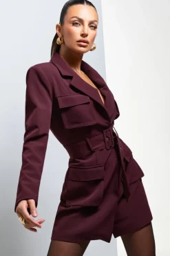 Genesis | Plum Belted Utility Blazer Dress