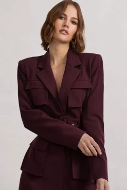 Genesis | Plum Belted Utility Blazer Dress