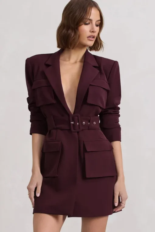 Genesis | Plum Belted Utility Blazer Dress