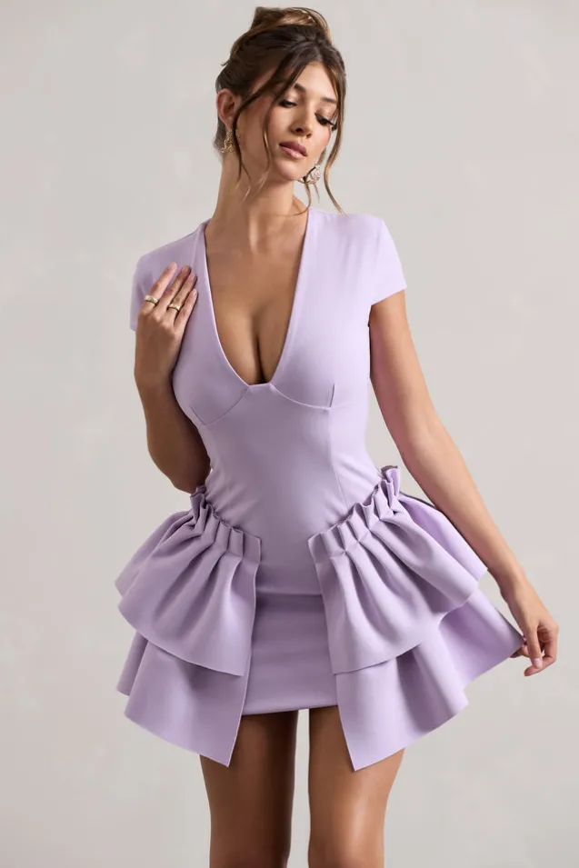 Genevieve | Lilac Plunge-Neck Mini Dress With Layered Hem