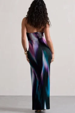 Getaway | Purple Print Bandeau Cut-Out Maxi Dress With Twist