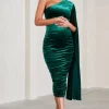 Gianna | Bottle Green Velvet Maternity One Shoulder Cape Bodycon Midi Dress
