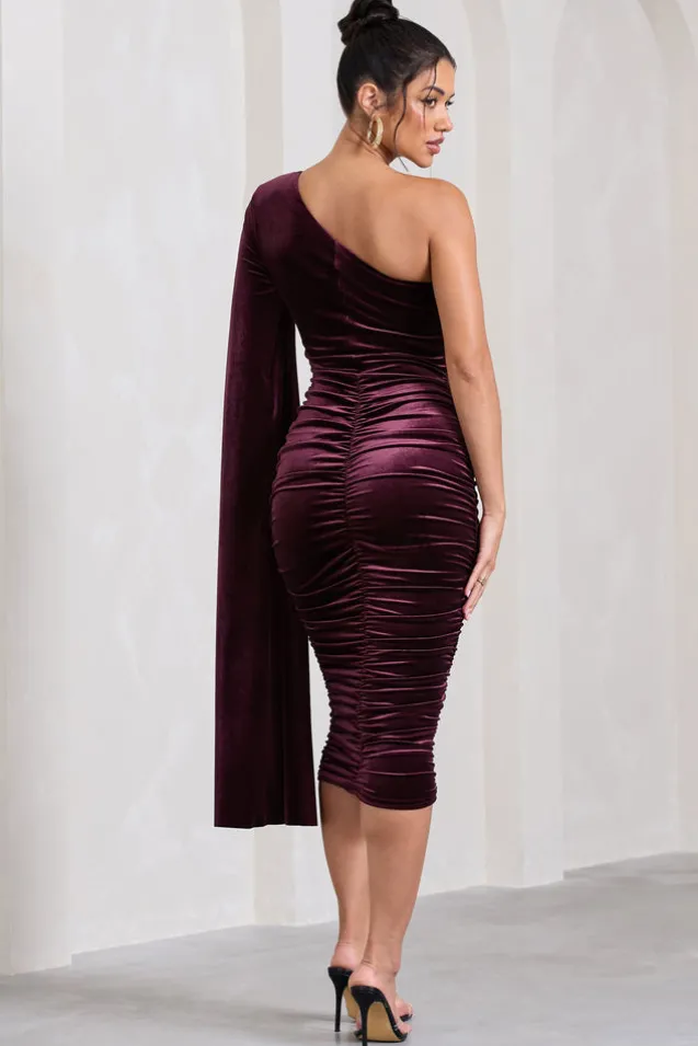 Gianna | Port Velvet One Shoulder Cape Bodycon Midi Dress