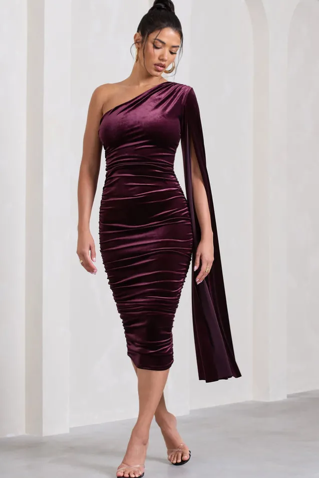 Gianna | Port Velvet One Shoulder Cape Bodycon Midi Dress