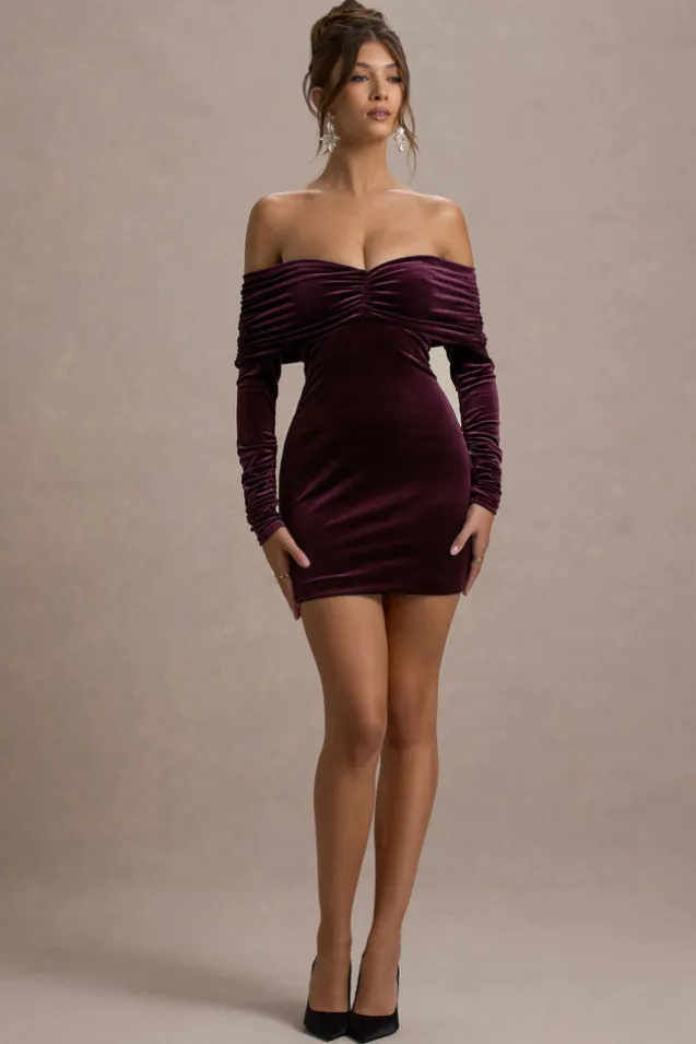 Gilda | Port Velvet Bardot Long-Sleeve Mini Dress