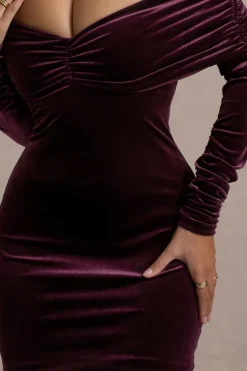 Gilda | Port Velvet Bardot Long-Sleeve Mini Dress