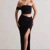 Gilded | Black One-Sleeved Cut-Out Split Maxi Dress