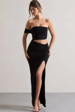 Gilded | Black One-Sleeved Cut-Out Split Maxi Dress