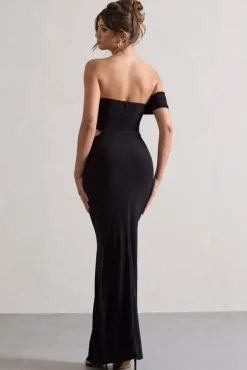Gilded | Black One-Sleeved Cut-Out Split Maxi Dress